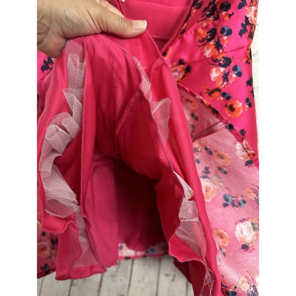 B Darlin Fuchsia Strapless Floral Gown Prom Formal Short Dance‎ Dress Sz 7 8 EUC - Picture 6 of 6